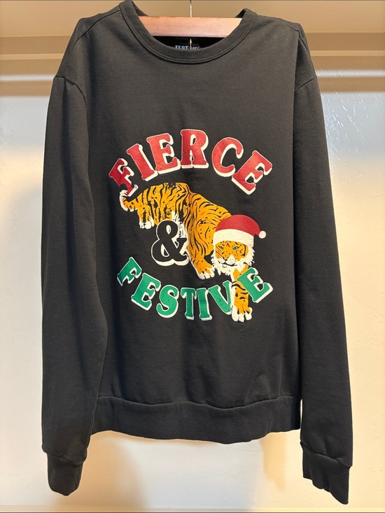 festive Other - Black 'Fierce & Festive' Tiger Graphic Crewneck Sweatshirt